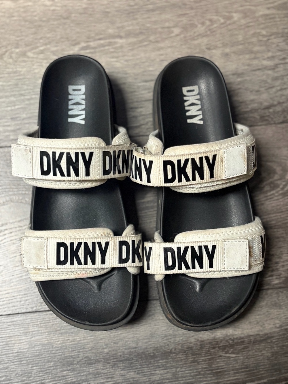 DKNY Logo Double Strap Slides Black & Cream